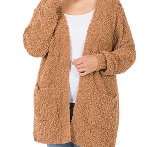 NWT zenana Boutique Deep camel open front popcorn cardigan sweater sz S